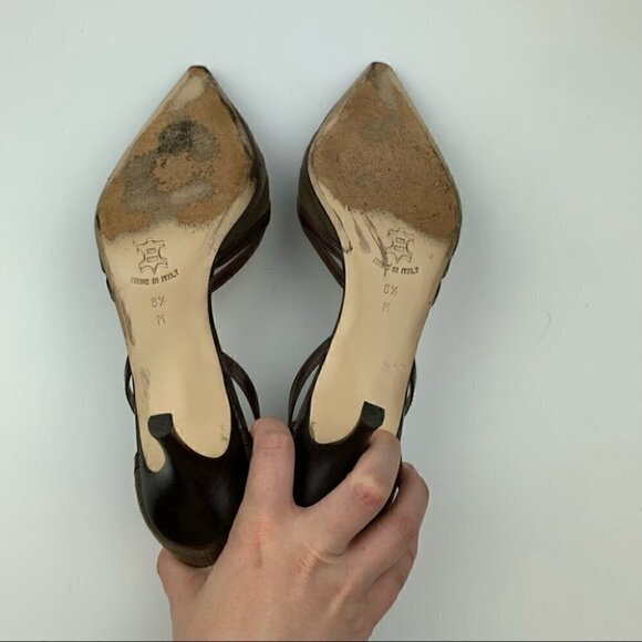 Isaac heels 8.5 brown army green Italian leather old money corp core 90s y2k - Picture 7 of 12